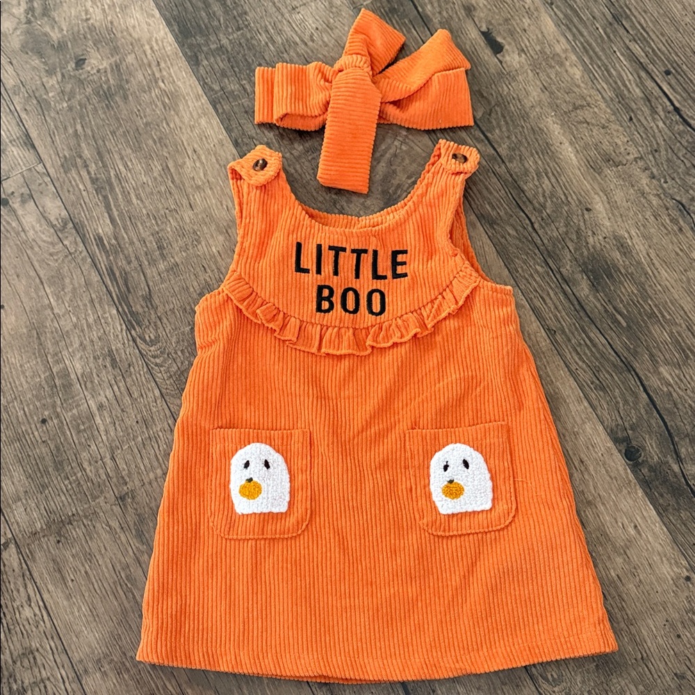 Baby Orange Little Boo Dress with Headband